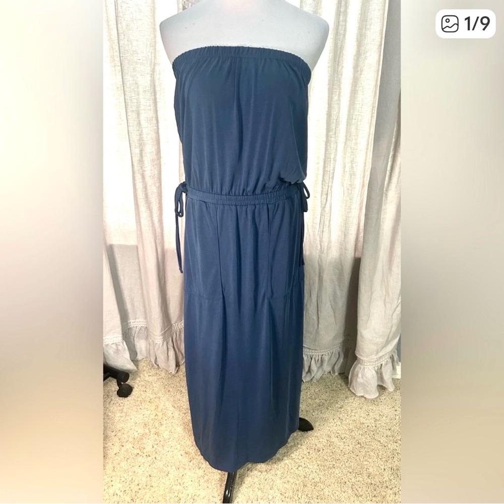 1.State 💙💙blue straplesss drawstring dress w pockets Size smalll